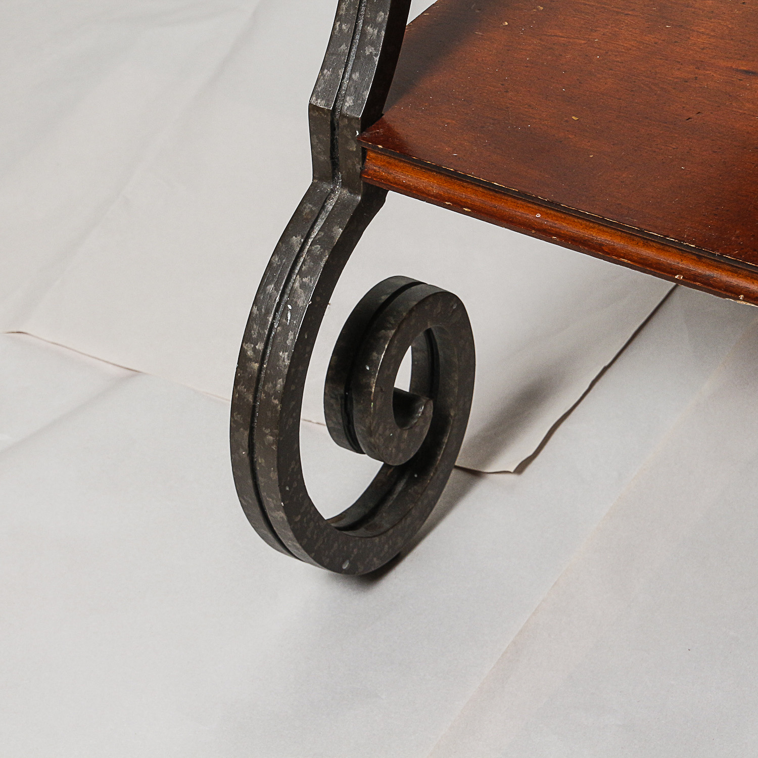 Single Drawer Wooden Side Table with Scrolling Metal Legs