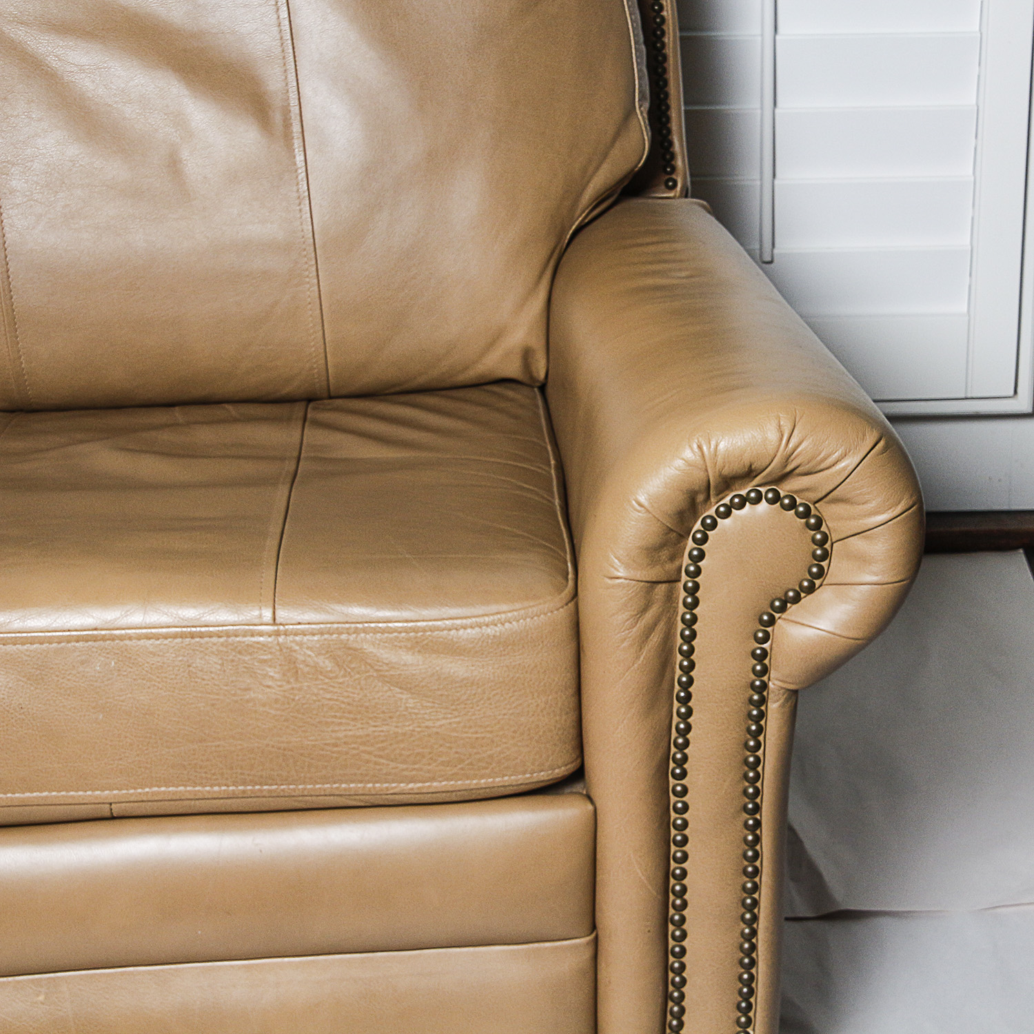Vintage Light Brown Faux Leather Rocking Recliner