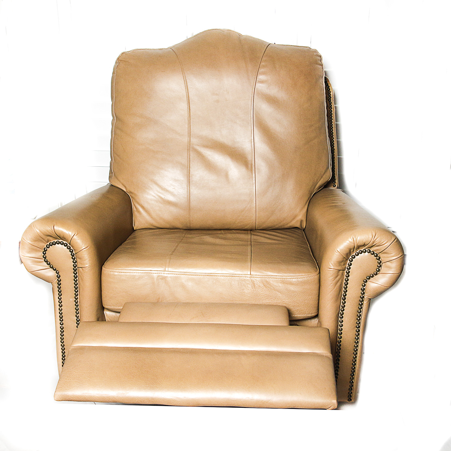 Vintage Light Brown Faux Leather Rocking Recliner
