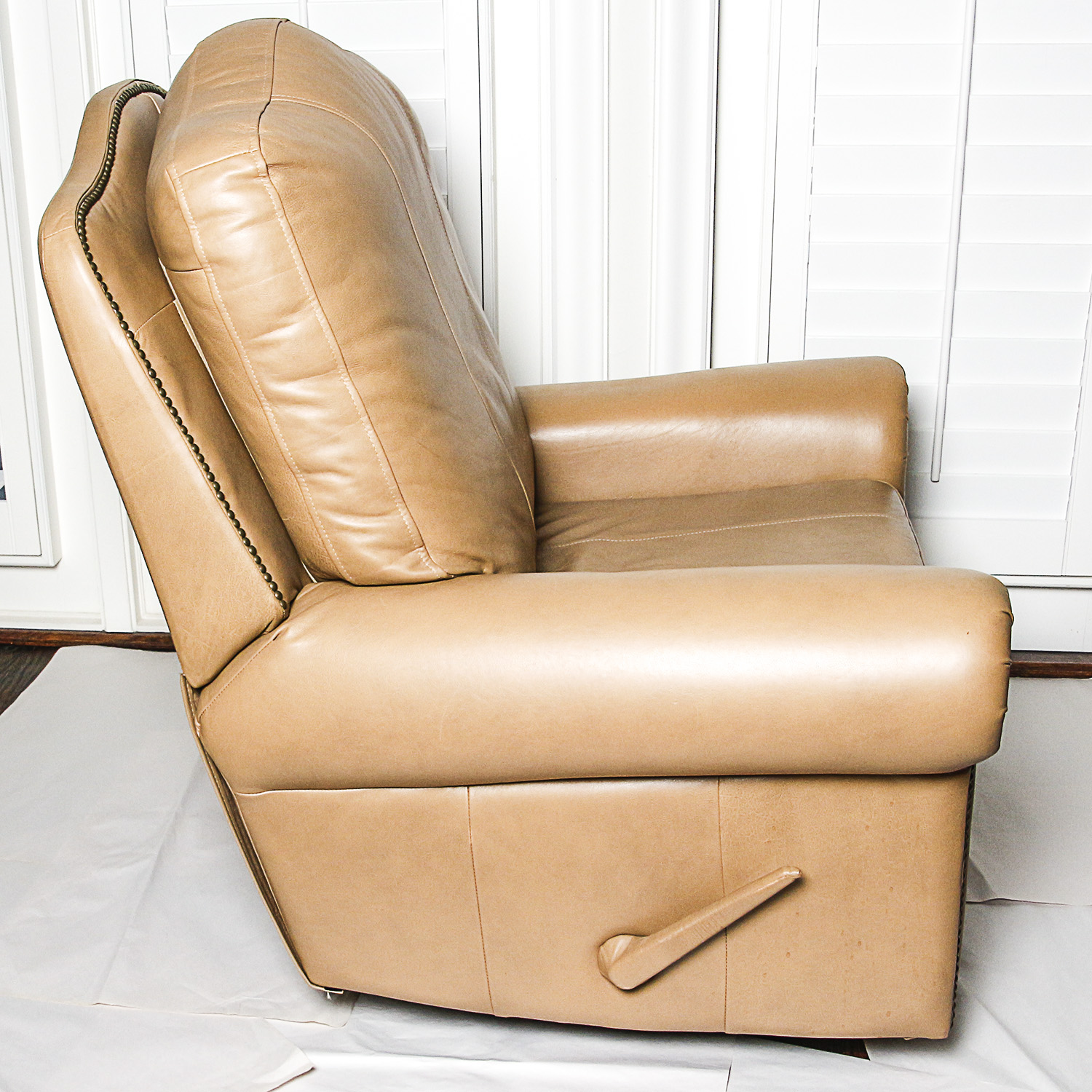 Vintage Light Brown Faux Leather Rocking Recliner