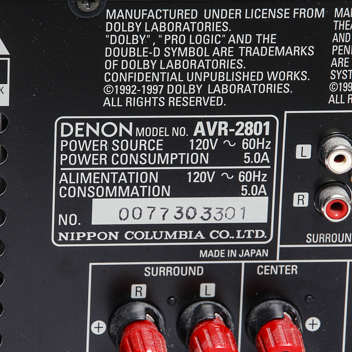 Denon AVR-2801 5.1-Channel AV Surround Receiver with Sony Blu-ray Player