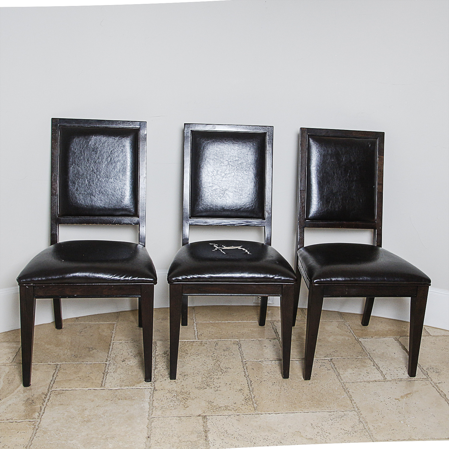 Contemporary Black Vinyl Upholstered Side Chairs by Bernhardt