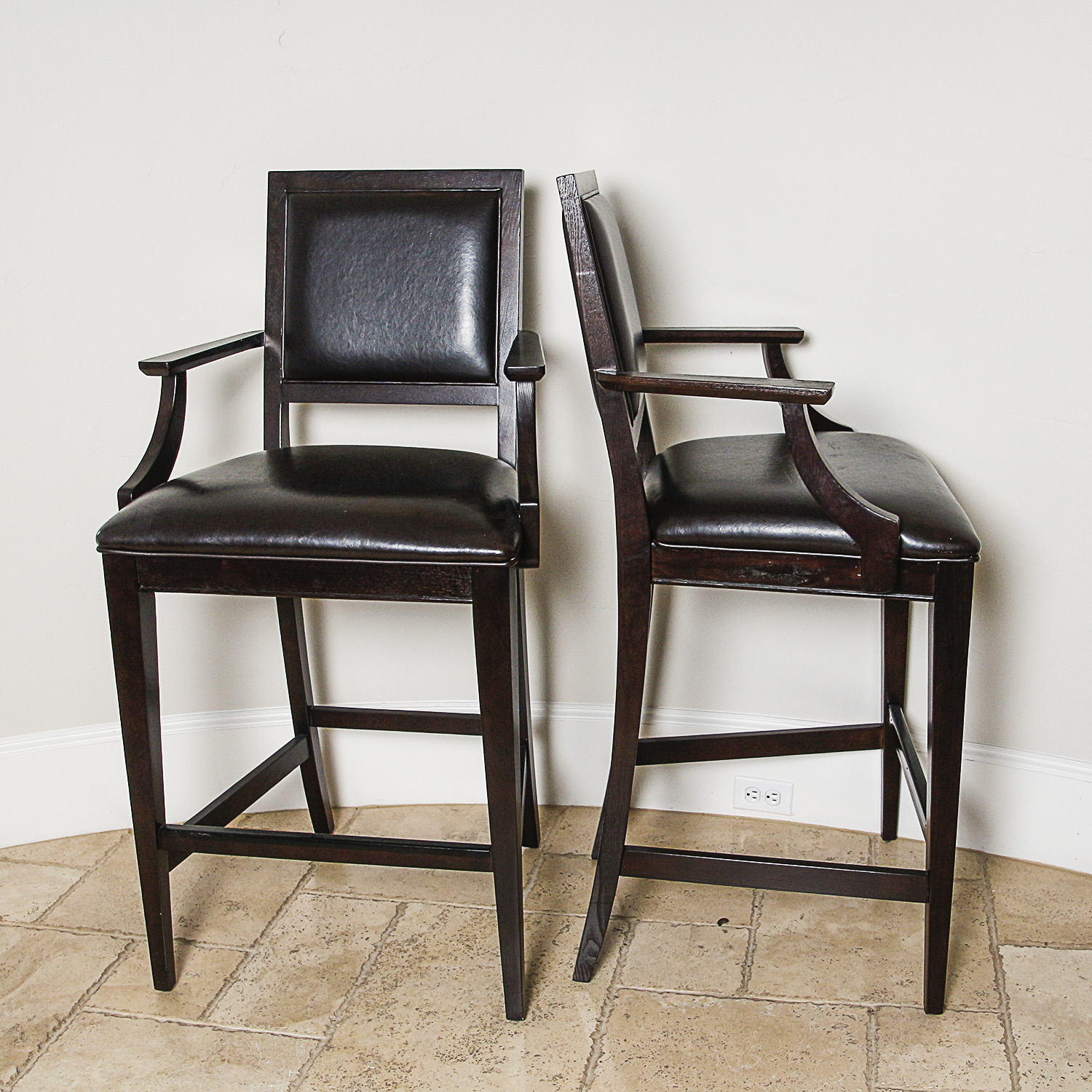 Contemporary Black Vinyl Upholstered Barstools by Bernhardt