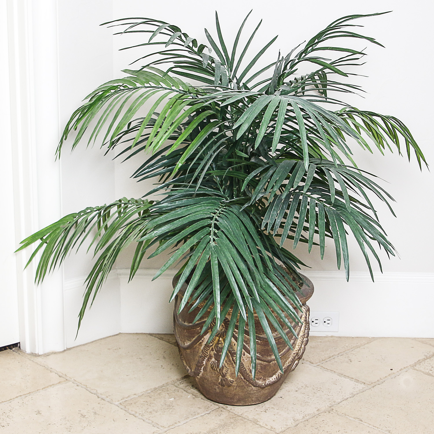 Artificial Palm Plant in Embossed Ceramic Urn