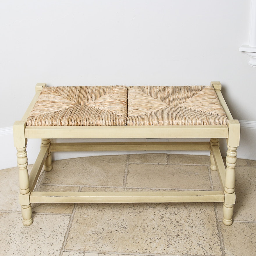 Country Style Bench with Rush Seat