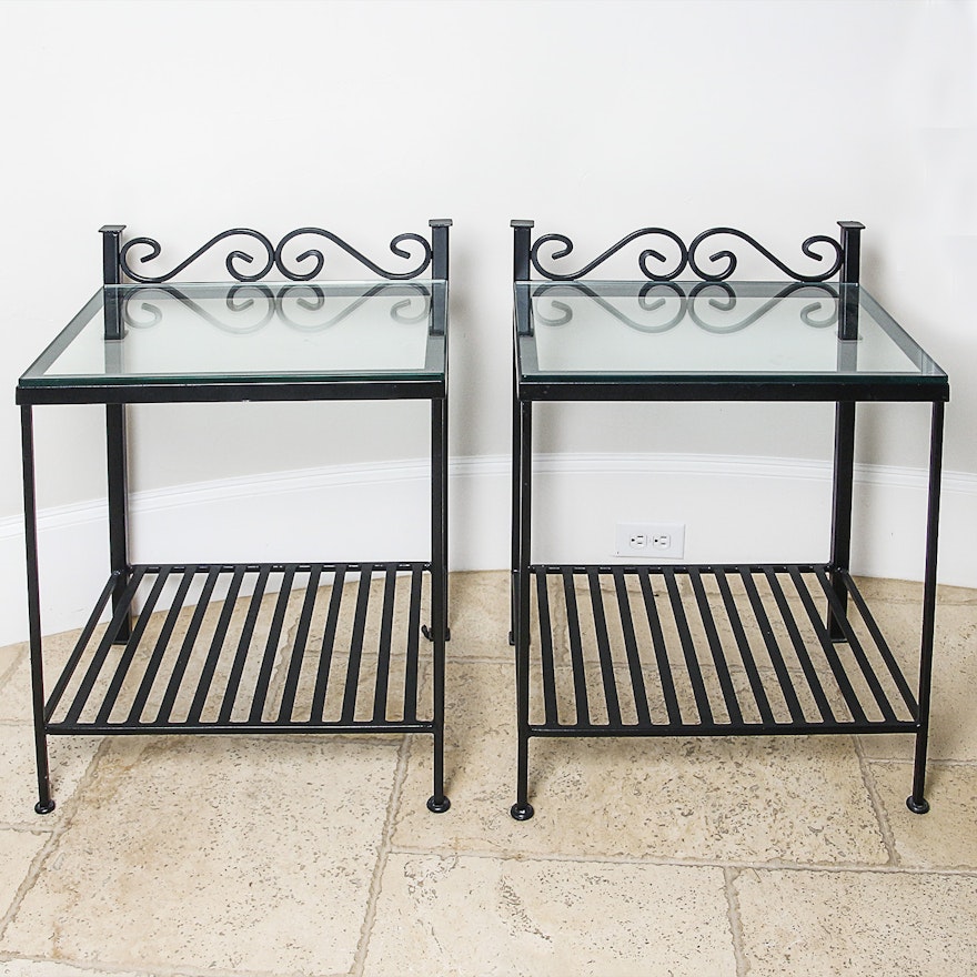 Contemporary Glass Top End Tables with Black Metal Frames
