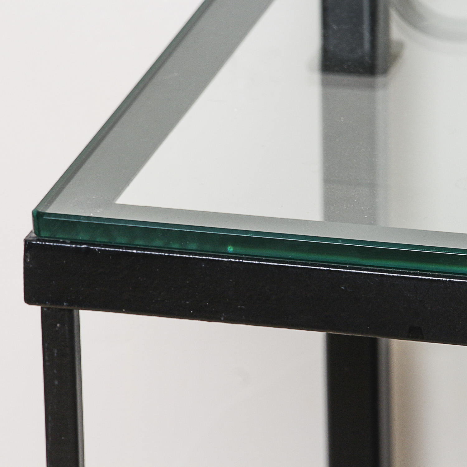 Contemporary Glass Top End Tables with Black Metal Frames