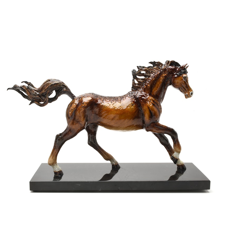 Jay Strongwater "Kuhaylah" Enameled Metal Horse Figurine with Marble Base
