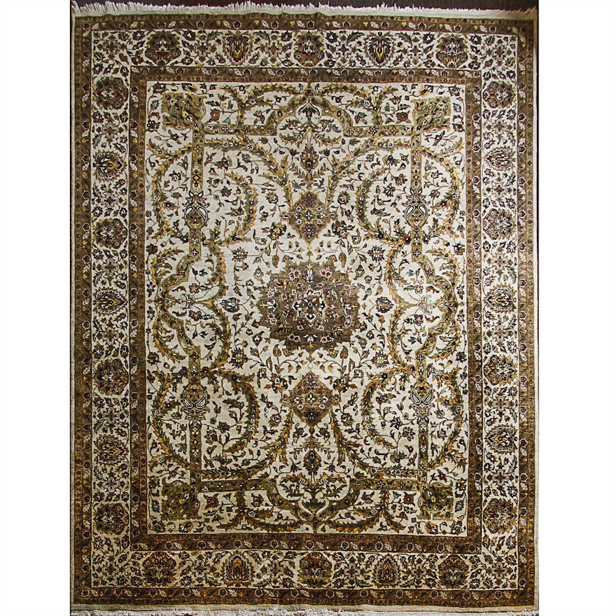 Hand-Knotted Indian "Silk Highlights" Wool Area Rug by Kalaty