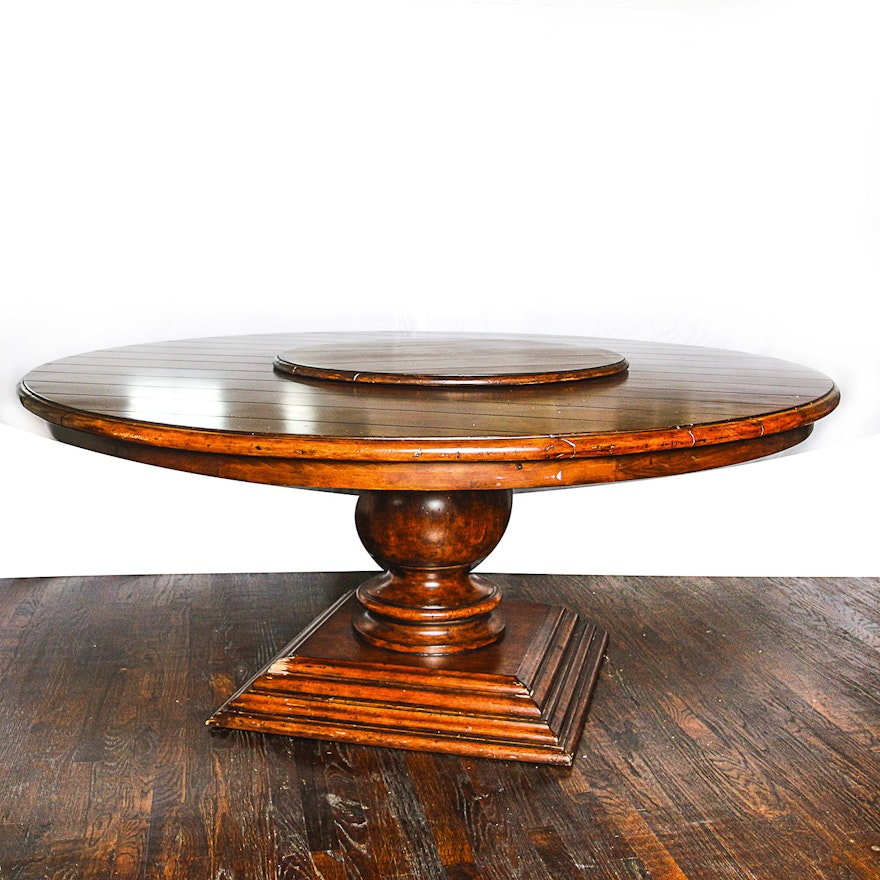 Round Pedestal Dining Table with Built-In Lazy Susan