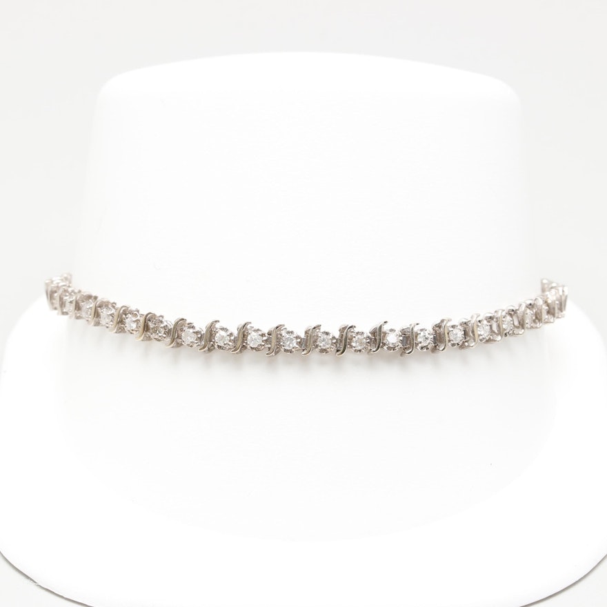 14K White Gold 0.96 CTW Diamond Tennis Bracelet