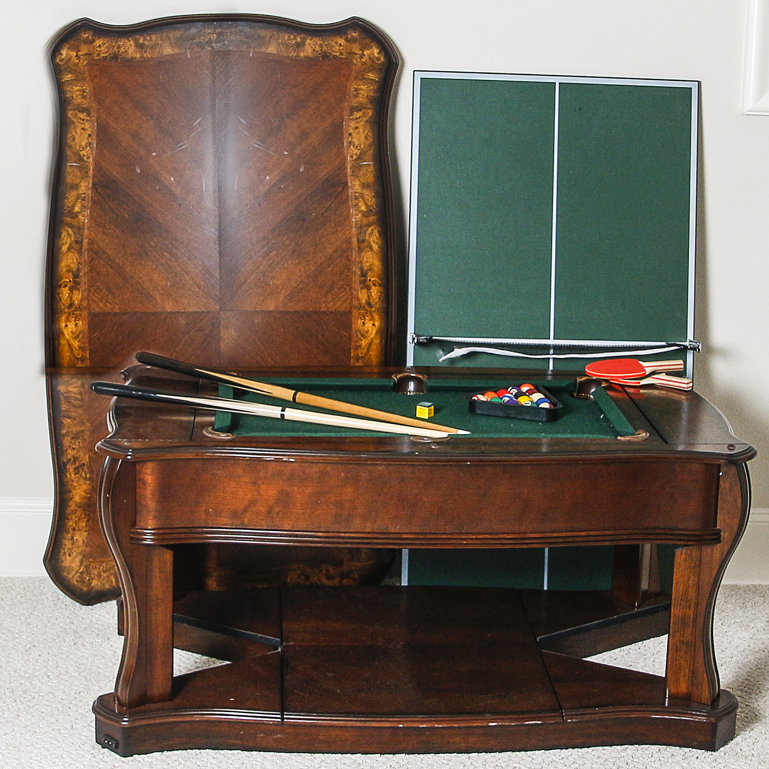 Children's Size Game Table with Ping Pong and Pool Top and Accessories