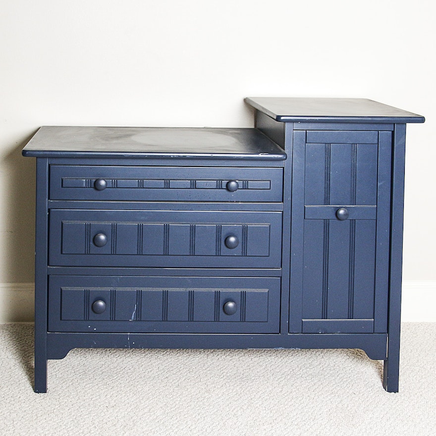 Blue Cape Cod Style Step Side Drawer Cabinet