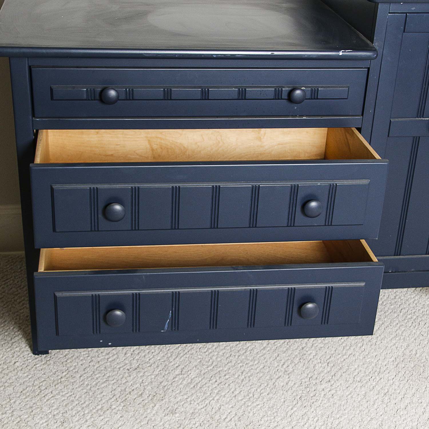 Blue Cape Cod Style Step Side Drawer Cabinet