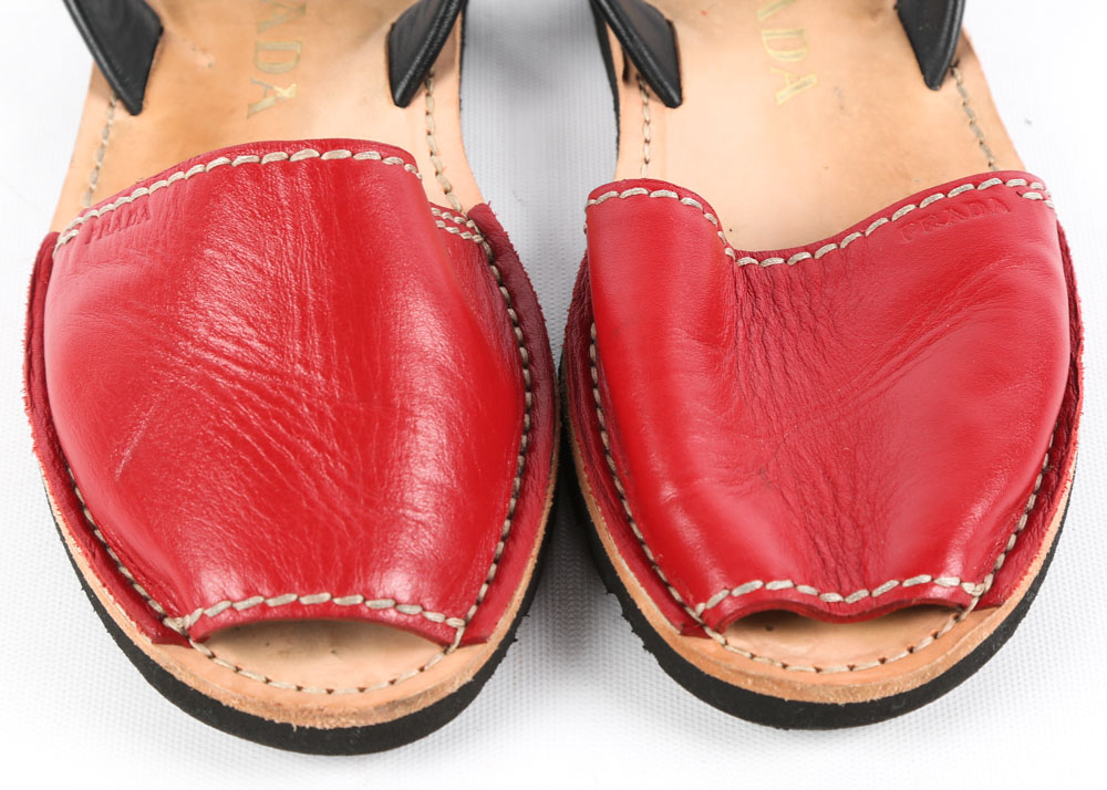 Women's Prada Red and Black Leather Sandals