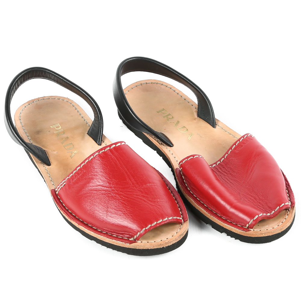 Women's Prada Red and Black Leather Sandals