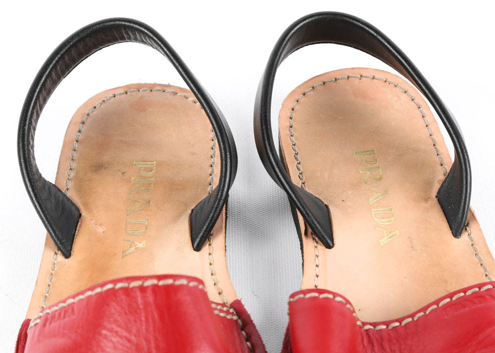 Women's Prada Red and Black Leather Sandals