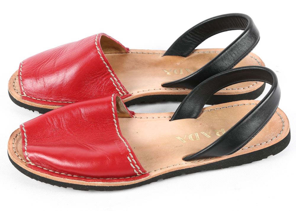 Women's Prada Red and Black Leather Sandals