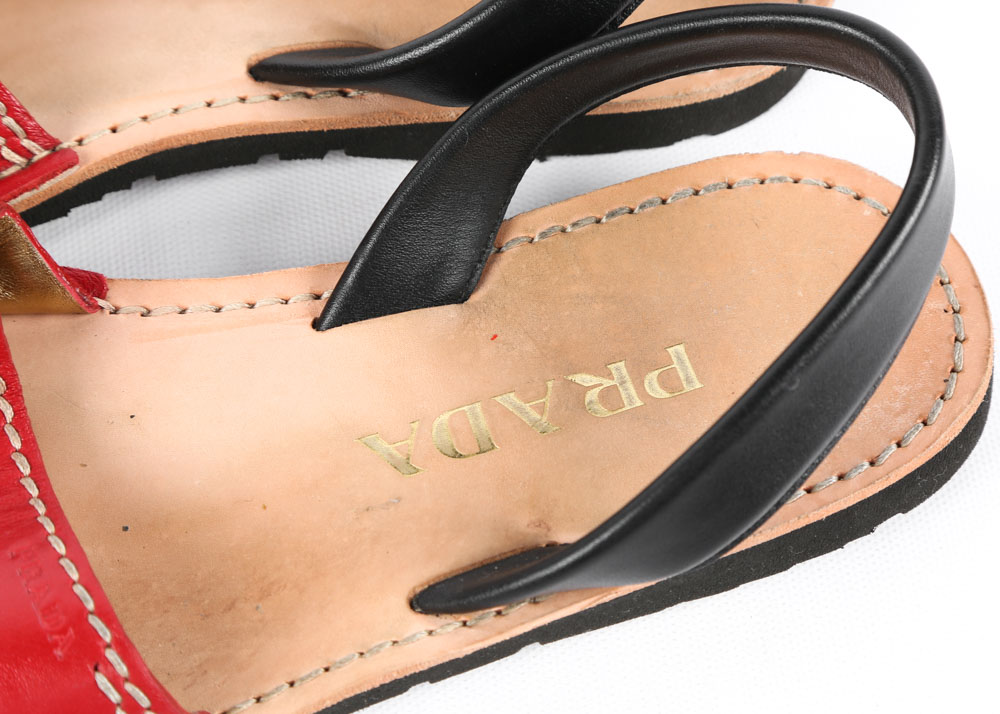 Women's Prada Red and Black Leather Sandals