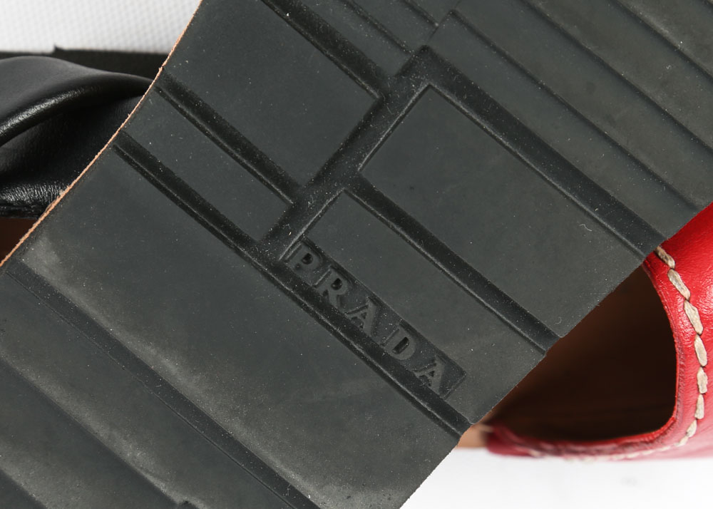 Women's Prada Red and Black Leather Sandals