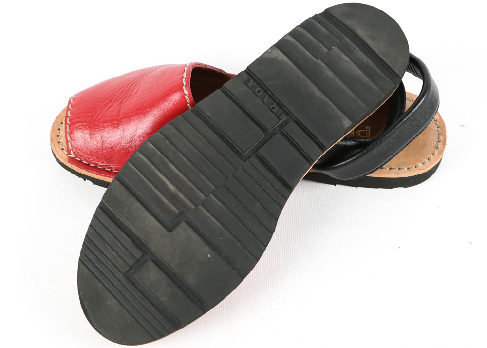 Women's Prada Red and Black Leather Sandals