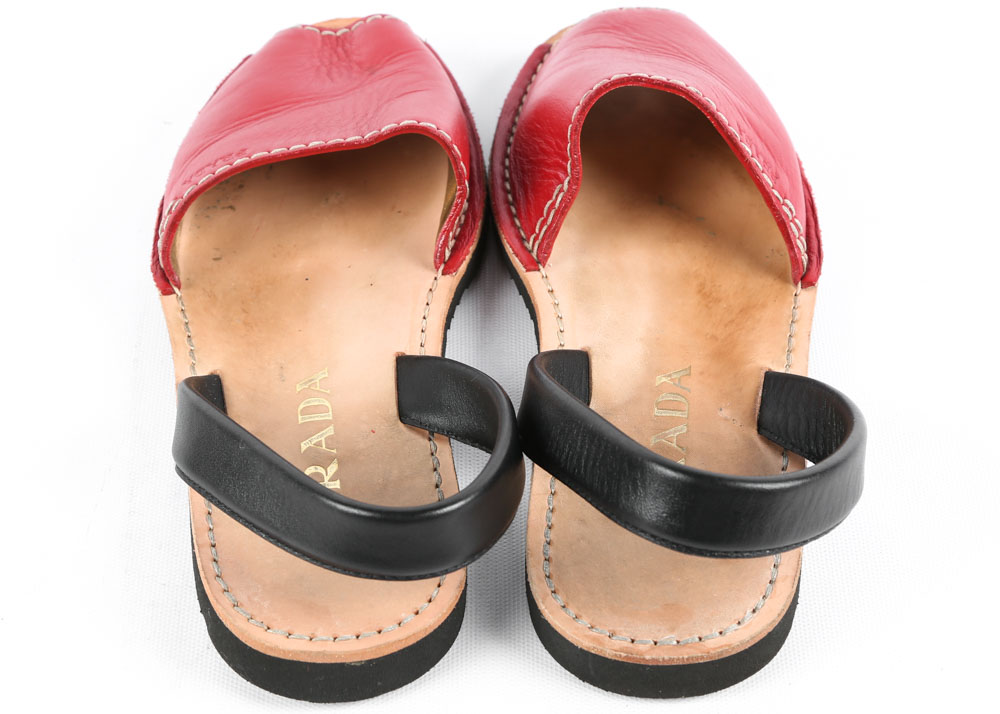 Women's Prada Red and Black Leather Sandals
