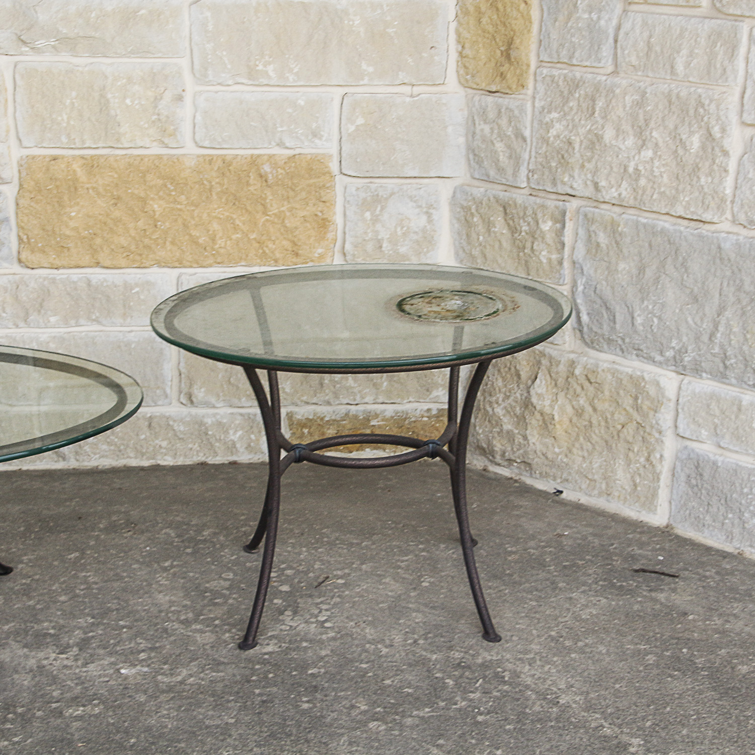 Three Glass Top Metal Patio Tables