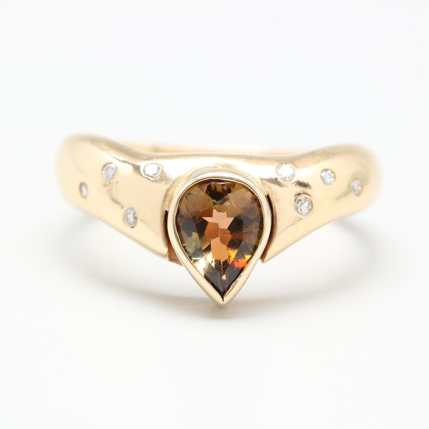 14K Yellow Gold Andalusite and Diamond Ring