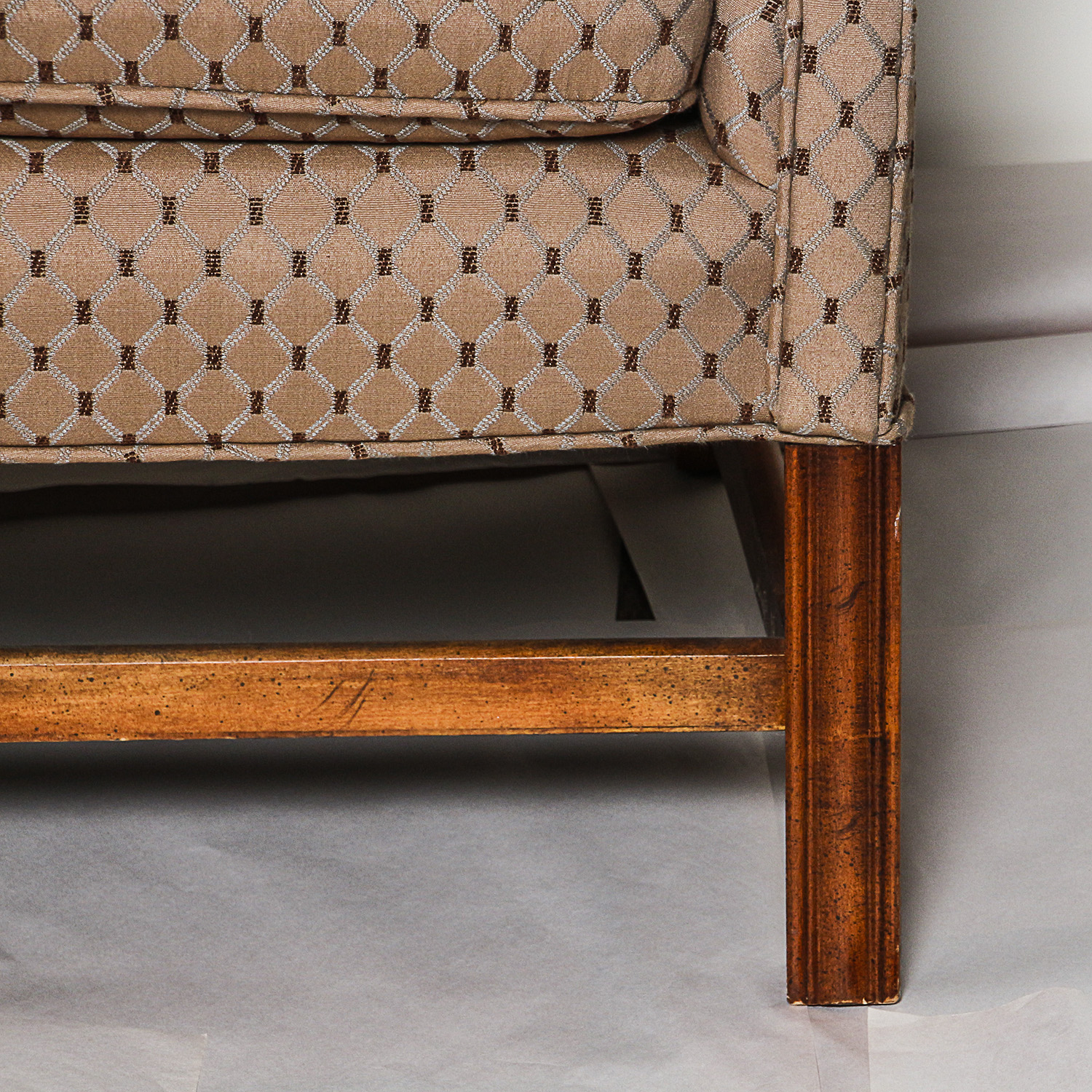 Chippendale Style Custom Upholstered Wingback Armchair and Ottoman by J & D