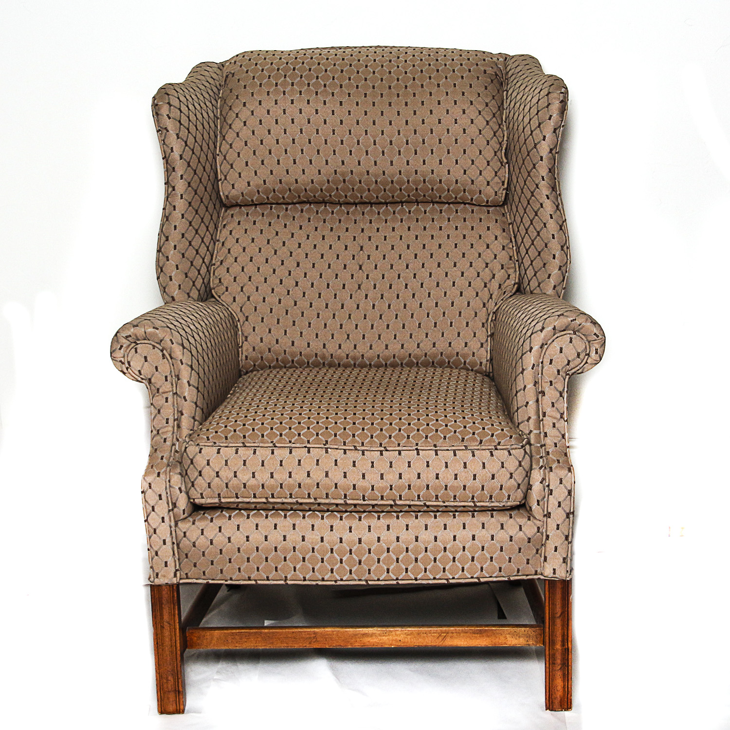 Chippendale Style Custom Upholstered Wingback Armchair and Ottoman by J & D