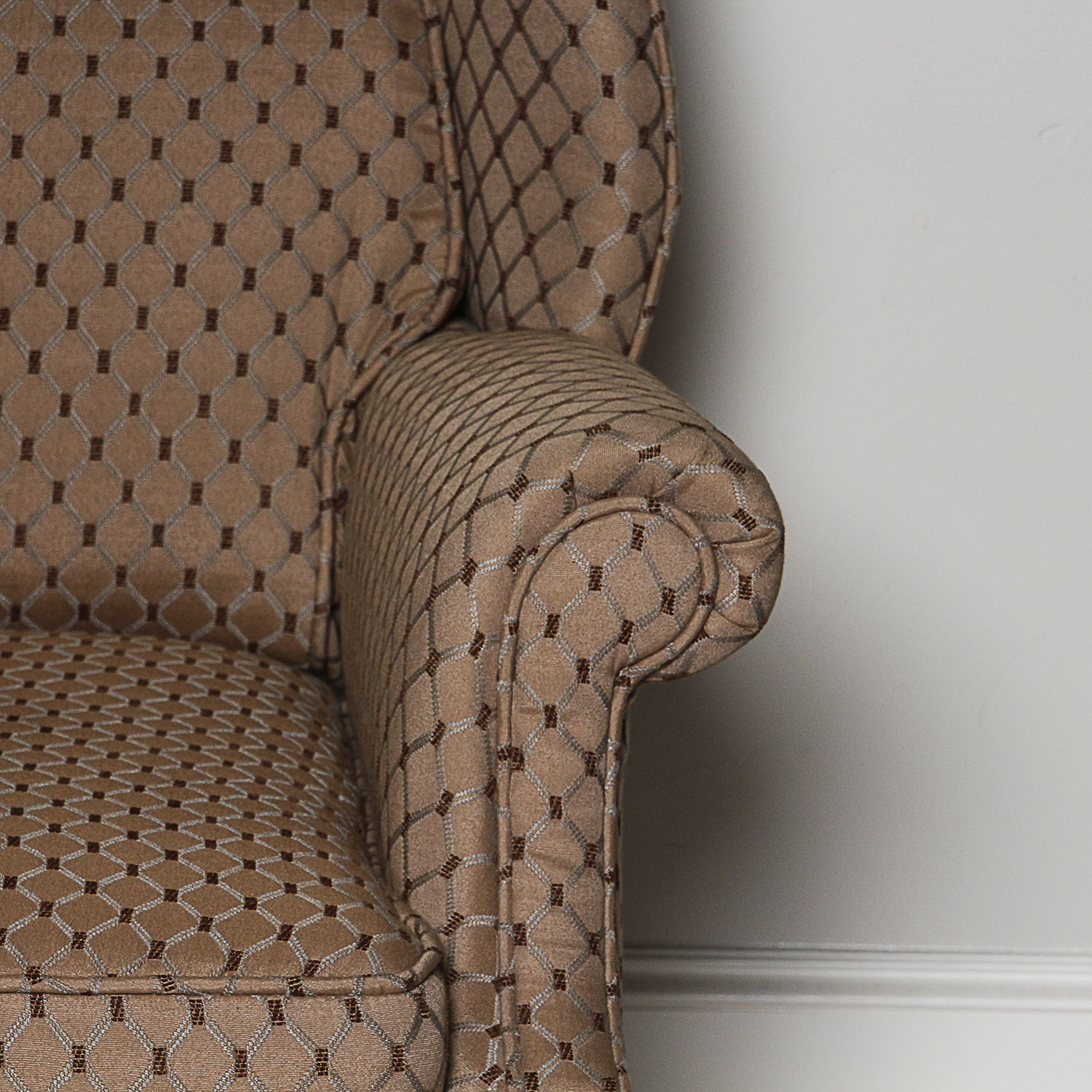 Chippendale Style Custom Upholstered Wingback Armchair and Ottoman by J & D