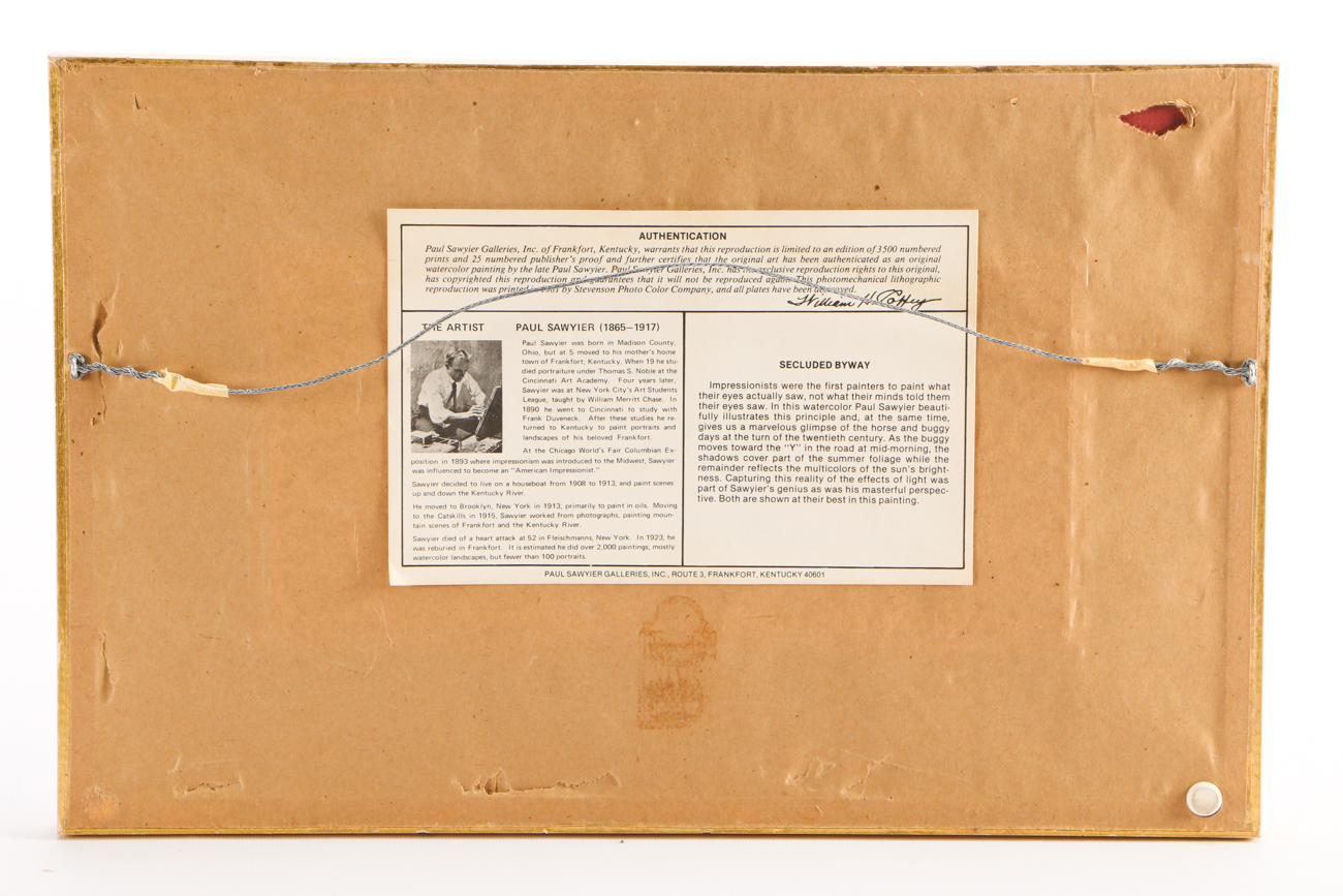 Offset Lithographic Reproduction after Paul Sawyier Watercolor "Secluded Byway"