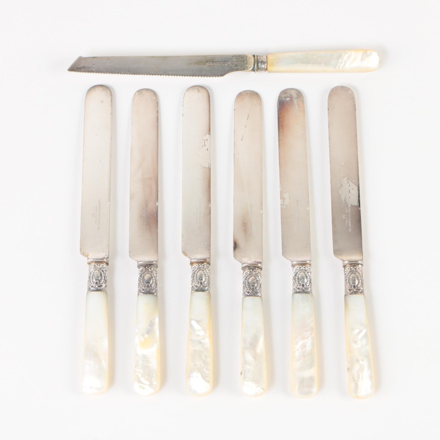 Meriden Cutlery Co. Sterling Bolstered Mother of Pearl Knives