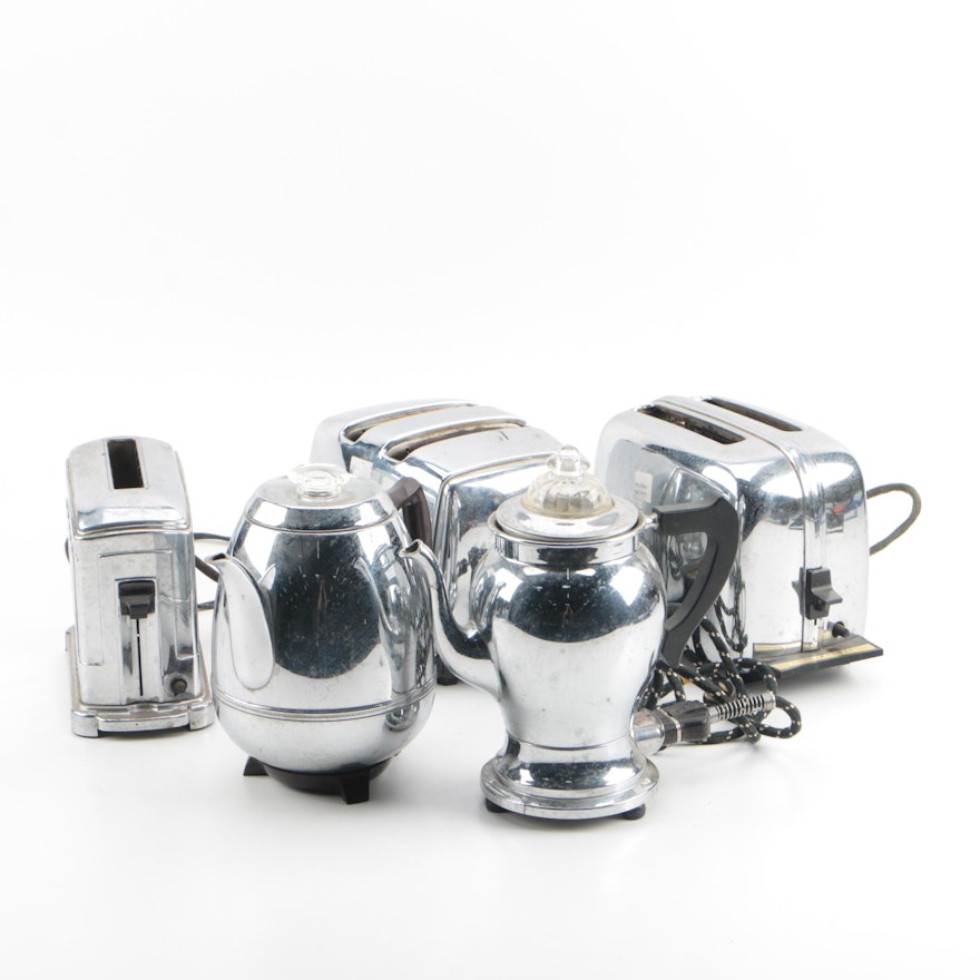 Vintage Chrome Toasters and Electric Percolators