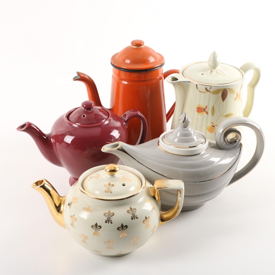 Vintage Tea and Coffee Pots including Hall's "Aladdin" and "Autumn Leaf"