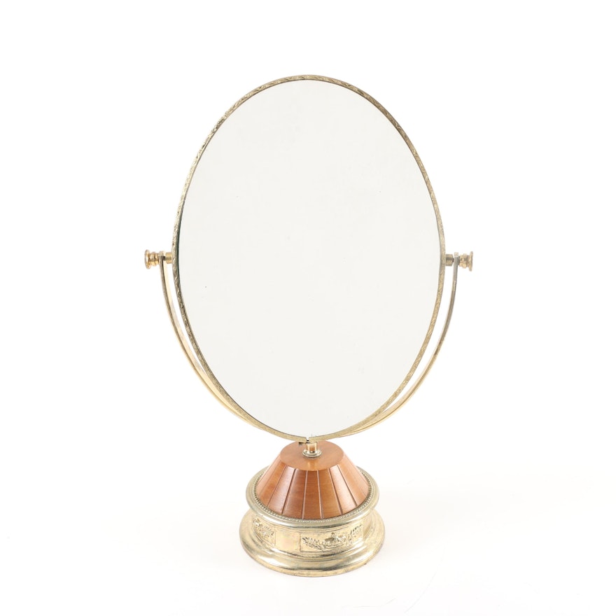 Vintage Gold Tone Metal Oval Vanity Mirror