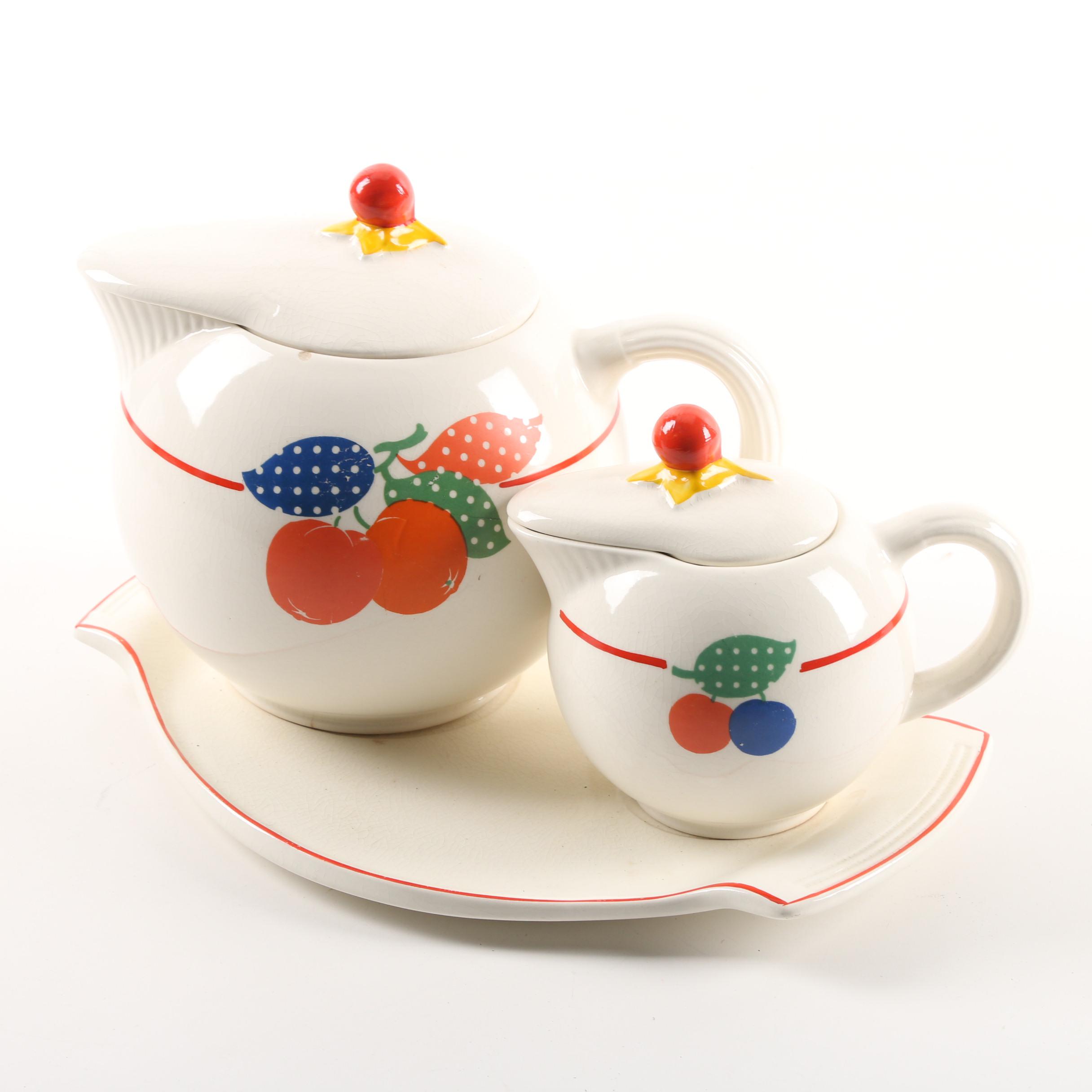 Vintage Pottery Guild Hostess Ware Teapot, Creamer, and Tray EBTH