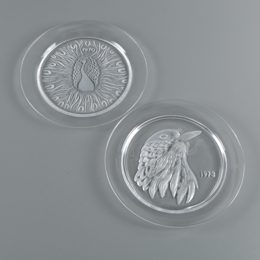 1970 and 1973 Lalique Annual Crystal Plates