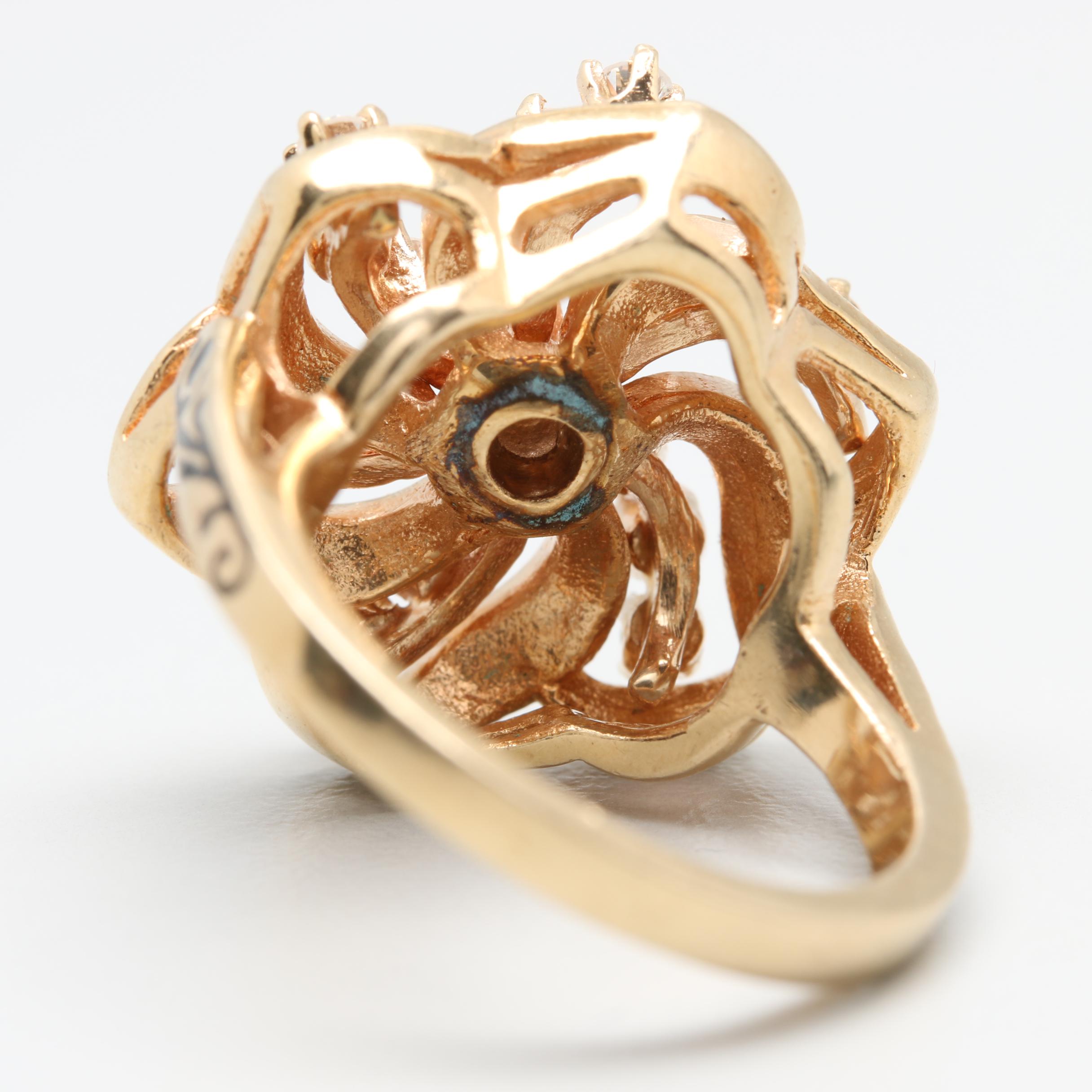 14K Yellow Gold Diamond and Enamel Ring