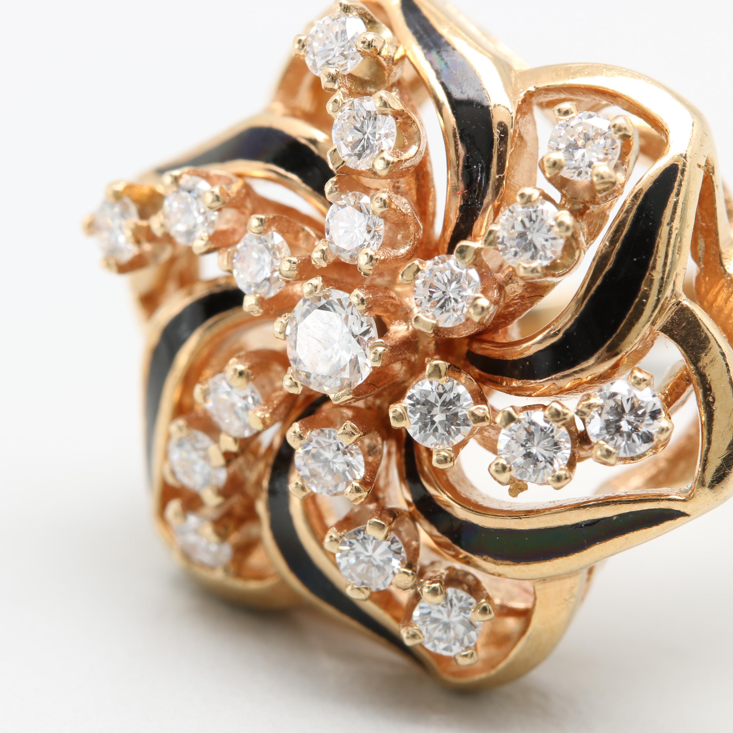 14K Yellow Gold Diamond and Enamel Ring