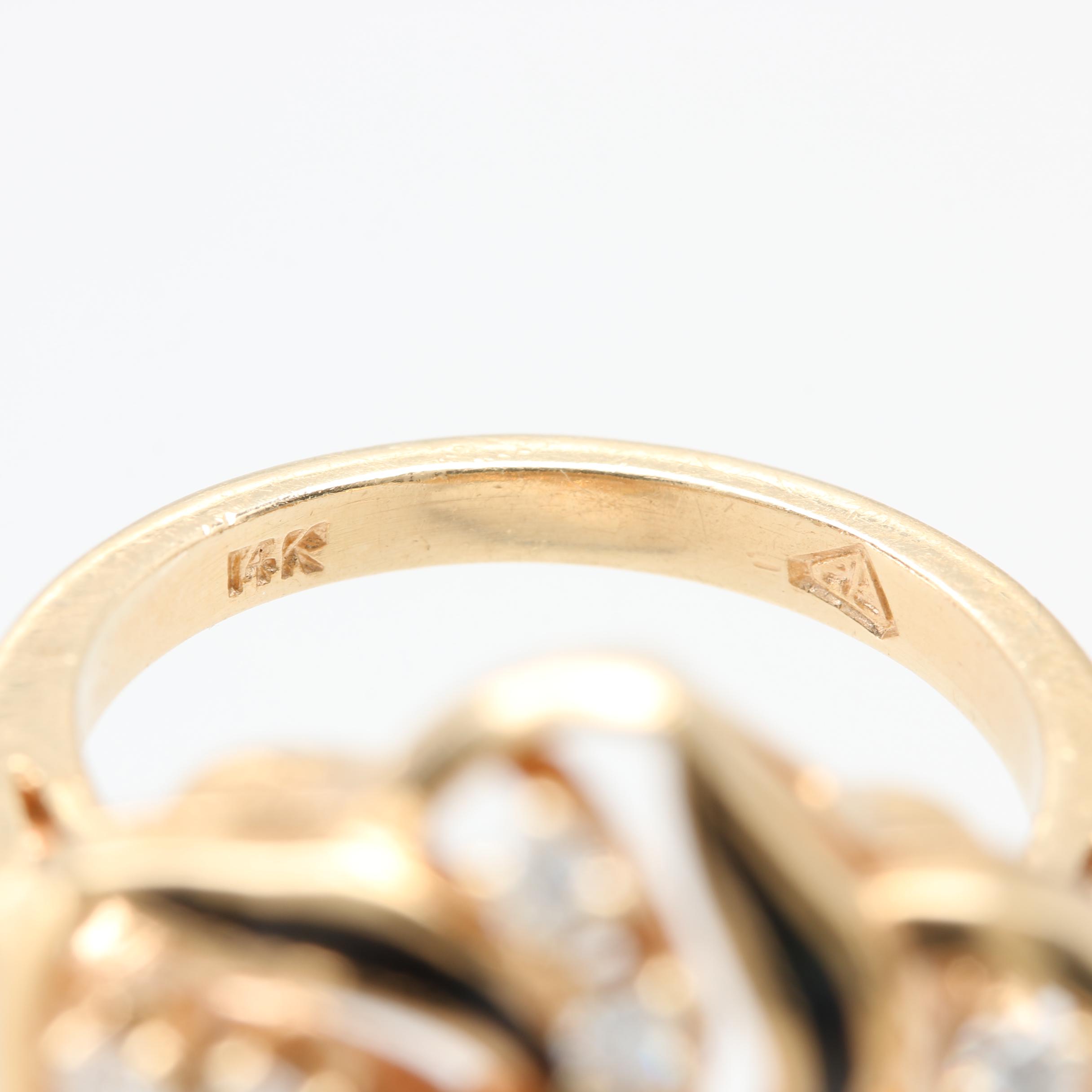 14K Yellow Gold Diamond and Enamel Ring