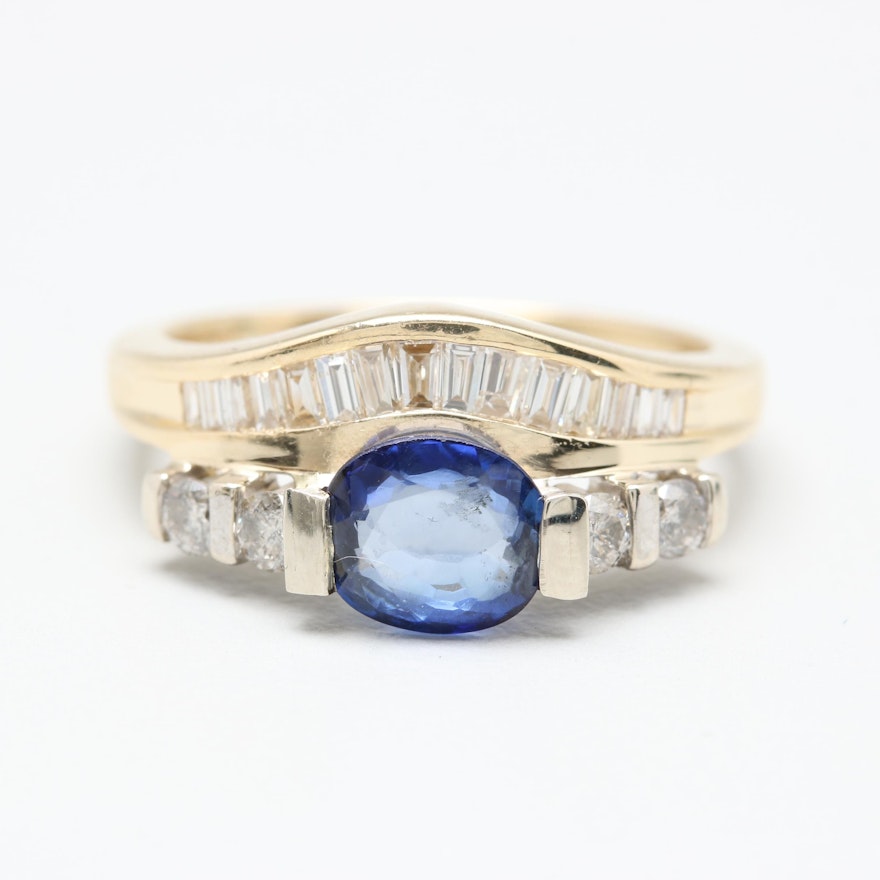 14K Yellow Gold Sapphire and Diamond Ring