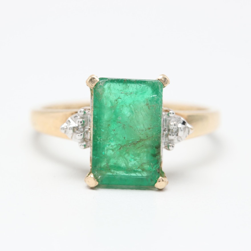 10K Yellow Gold 2.03 CT Emerald and Diamond Ring