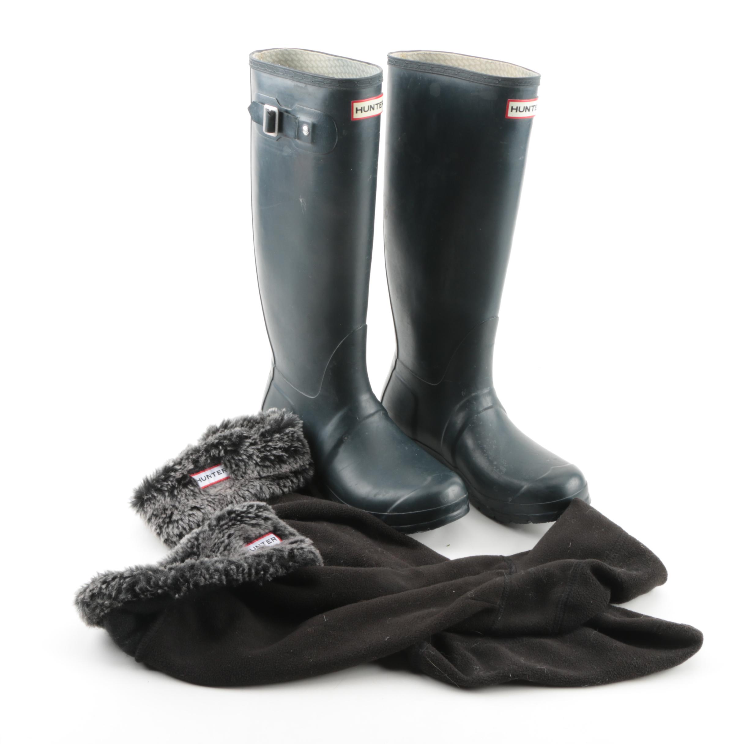 Hunter Navy Blue Original Tall Rain Boots with Boot Socks