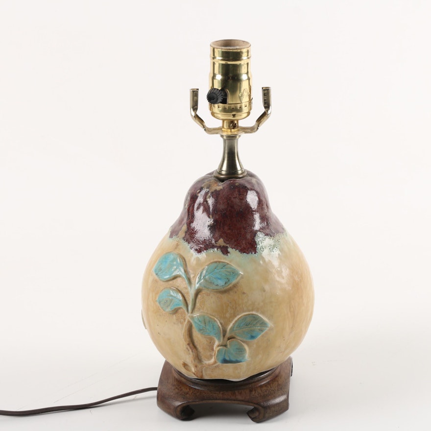 Vintage Chinese Stoneware Glazed Pyriform Ceramic Table Lamp