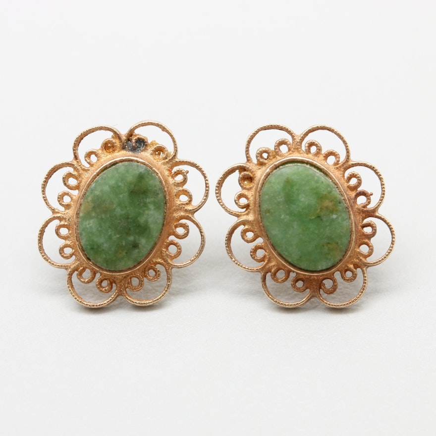 14K Yellow Gold Nephrite Earrings