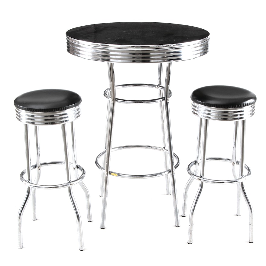 Retro Chrome High Top Table with Swivel Stools