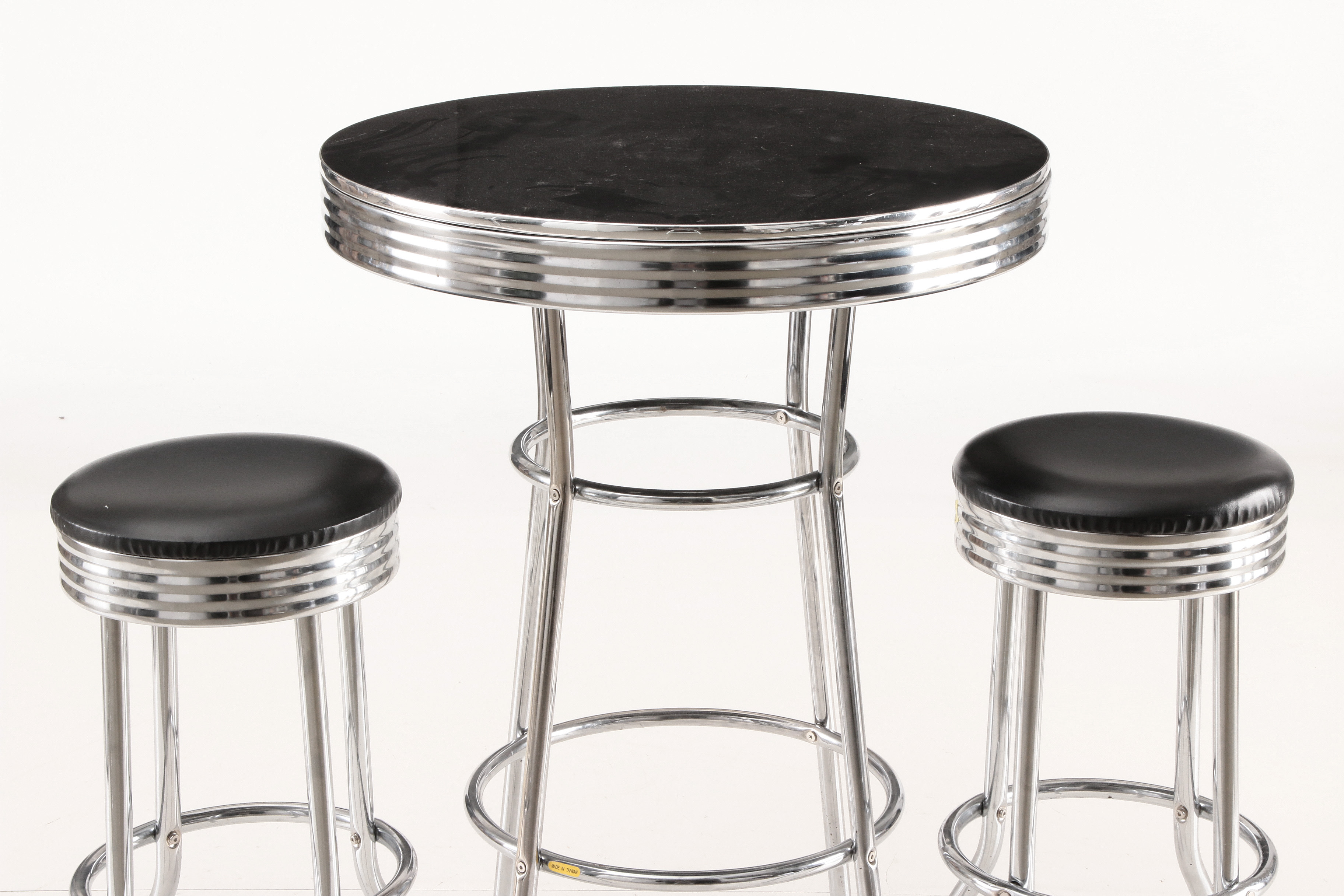 Retro Chrome High Top Table with Swivel Stools