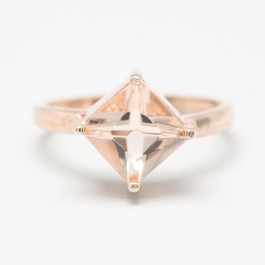 Rose Gold Wash on Sterling Silver Peach Glass Ring