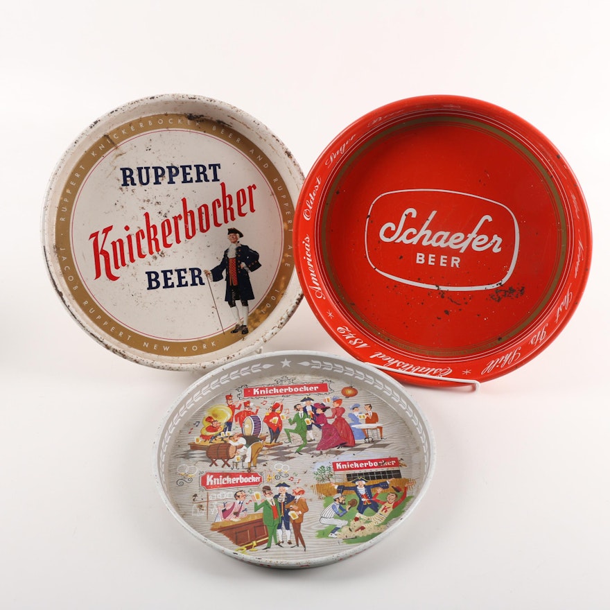 Vintage Knickerbocker and Schaefer Beer Metal Advertising Trays